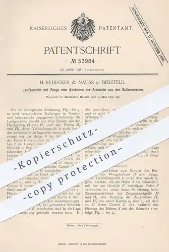 original Patent - H. Redecker & Nauss , Bielefeld , 1890 , Laufgewicht für Waagebalken | Waage , Gewicht , Zange !!