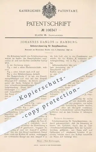 original Patent - Johannes Damlos in Hamburg , 1898 , Schiebersteuerung für Dampfmaschinen | Motor , Steuerung !!