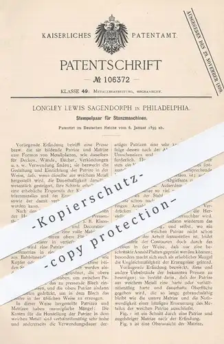 original Patent - Longley Lewis Sagendorph , Philadelphia , 1899 , Stempelpaar für Stanzmaschinen | Stempel , Stanzen !