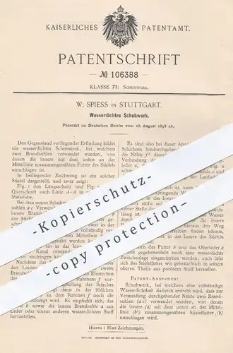 original Patent - W. Spiess , Stuttgart , 1898 , Wasserdichtes Schuhwerk | Schuh , Schuhe , Stiefel , Schuster !!