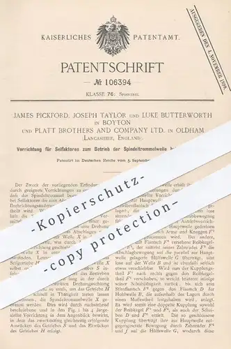 original Patent - James Pickford , Joseph Taylor , Luke Butterworth / Boyton | Platt Brothers , Oldham | Spinnmaschine