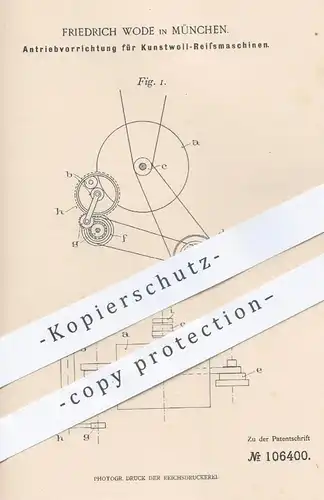 original Patent - Friedrich Wode , München , 1899 , Antrieb für Kunstwoll - Reissmaschinen | Wolle , Spinnerei !!!