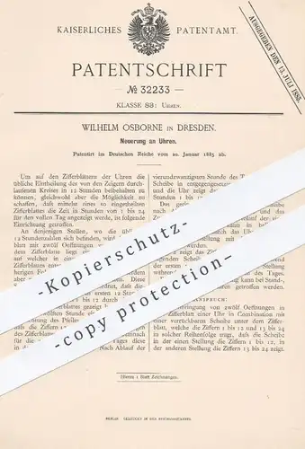 original Patent - Wilhelm Osborne , Dresden , 1885 , Uhr , Uhren | Uhrwerk , Taschenuhr , Uhrmacher , Zifferblatt !!