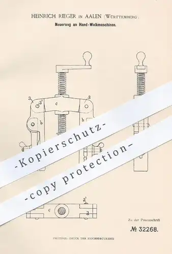 original Patent - Heinrich Rieger , Aalen , 1885 , Hand - Walkmaschinen | Stiefel , Schuhe , Schuster , Schuhwerk !!!