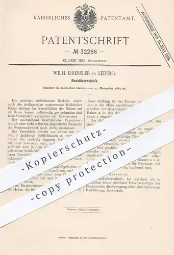 original Patent - Wilh. Dressler , Leipzig , 1884 , Baskülverschluss | Basküle , Verschluss , Fenster , Schlosser !!!