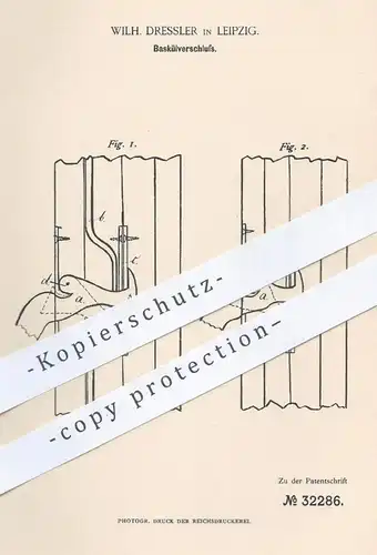 original Patent - Wilh. Dressler , Leipzig , 1884 , Baskülverschluss | Basküle , Verschluss , Fenster , Schlosser !!!