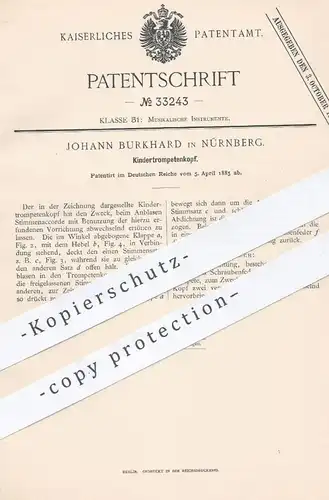 original Patent - Johann Burkhard , Nürnberg , 1885 , Kindertrompetenkopf | Trompete , Trompeten , Musikinstrument !!