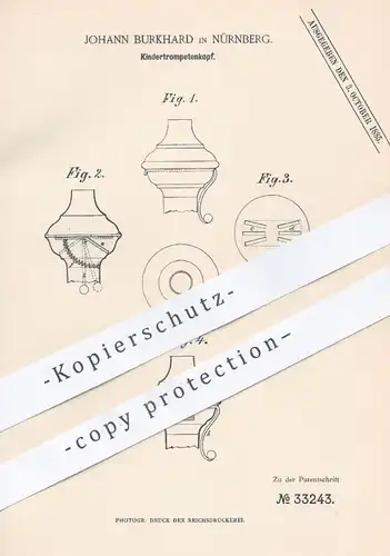 original Patent - Johann Burkhard , Nürnberg , 1885 , Kindertrompetenkopf | Trompete , Trompeten , Musikinstrument !!