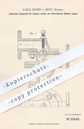 original Patent - Julius Jelinek , Brüx , Böhmen , 1885 , Saugventil für Pumpen | Ventil , Pumpe , Kolben , Luft !!