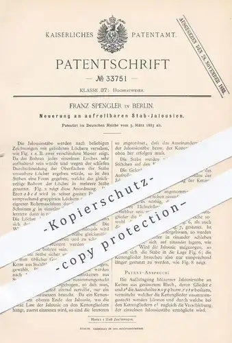 original Patent - Franz Spengler , Berlin , 1885 , aufrollbare Stab - Jalousien | Jalousie , Rollläden , Fenster Vorhang
