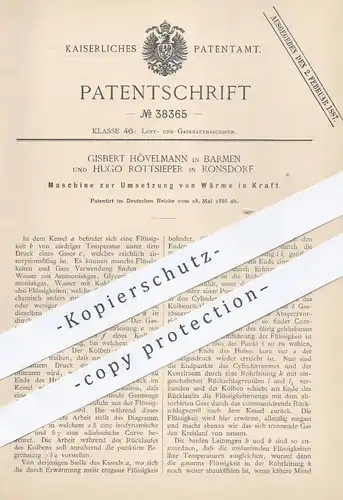original Patent - Gisbert Hövelmann , Barmen | Hugo Rottsieper , Ronsdorf , 1886 , Umsetzung von Wärme in Kraft | Motor