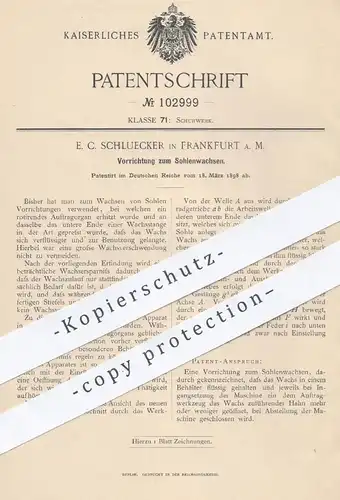 original Patent - E. C. Schluecker , Frankfurt , 1898 , Sohlenwachsen | Schuh - Sohle , Schuhe , Schuhwerk , Schuster