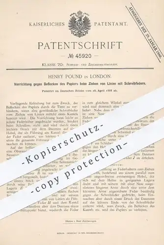 original Patent - Henry Pound , London  1888 , Schreibfeder | Feder , Zeichnen , Tinte , Papier , Schreiben , Füllhalter