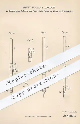 original Patent - Henry Pound , London  1888 , Schreibfeder | Feder , Zeichnen , Tinte , Papier , Schreiben , Füllhalter