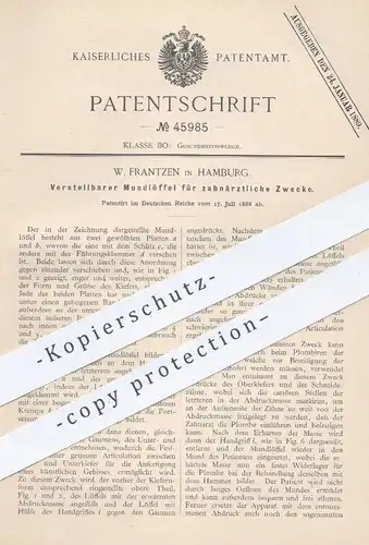 original Patent - W. Frantzen , Hamburg , 1888 , Mundlöffel für Zahn - Medizin | Zahnarzt , Zähne , Arzt , Gebiss !!