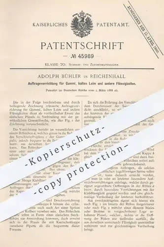 original Patent - Adolph Bühler , Reichenhall , 1888 , Auftragen von Gummi , Leim | Malerei , Pinsel , Maler , Kunst !