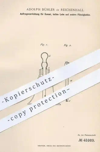 original Patent - Adolph Bühler , Reichenhall , 1888 , Auftragen von Gummi , Leim | Malerei , Pinsel , Maler , Kunst !