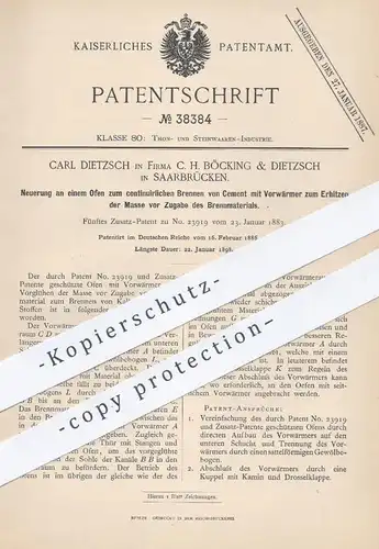 original Patent - C. H. Böcking & Carl Dietzsch , Saarbrücken , 1886 , Ofen zum Brennen von Zement | Öfen , Beton , Ton