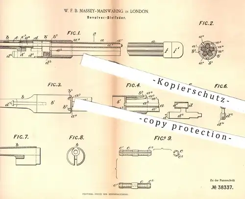 original Patent - W. F. B. Massey Mainwaring , London , 1886 , Revolver - Bleifeder | Bleistift , Stift , Schreibfeder