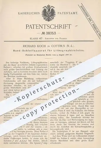 original Patent - Richard Koch , Cottbus , 1886 , Hand-Schleifapparat für Lithographiersteine | Lithographie , Schleifen
