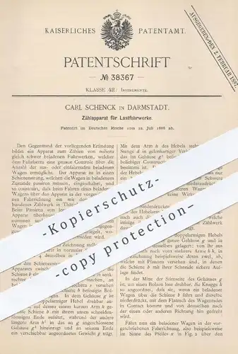 original Patent - Carl Schenck , Darmstadt , 1886 , Zählwerk für Lastfuhrwerke | Lastkraftwagen , Gewichts- Kontrolle !