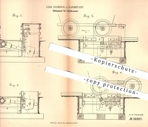 original Patent - Carl Schenck , Darmstadt , 1886 , Zählwerk für Lastfuhrwerke | Lastkraftwagen , Gewichts- Kontrolle !