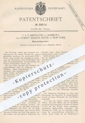 original Patent - J. A. S. Biernatzki , Hamburg | Robert Ellison Lester , New York , 1886 , Webstuhl - Geschirr | Weber