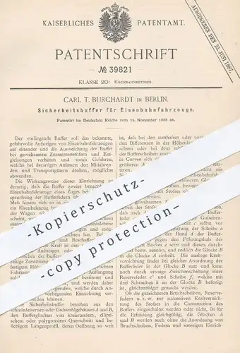 original Patent - Carl T. Burchardt , Berlin  1886 , Sicherheitsbuffer für Eisenbahnen | Eisenbahn - Buffer , Lokomotive