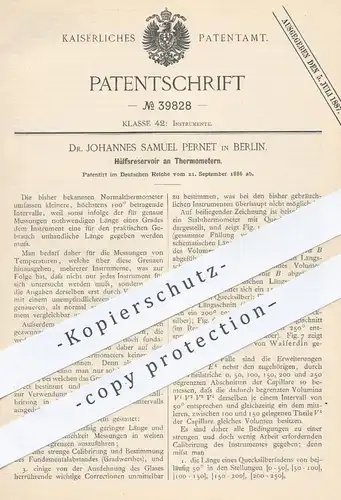 original Patent - Dr. Johannes Samuel Pernet , Berlin , 1886 , Hilfsreservoir am Thermometer | Temperatur , Quecksilber