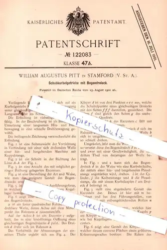 original Patent - William Augustus Pitt in Stamford , USA , 1900 , Schubkurbelgetriebe mit Bogendreieck !!!