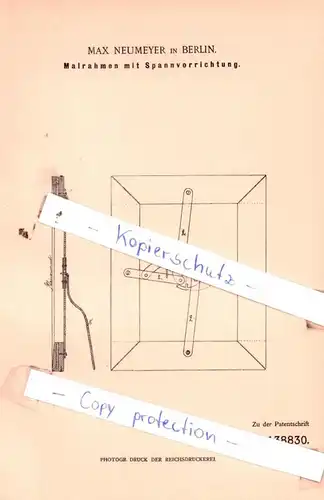 original Patent - Max Neumeyer in Berlin , 1902 , Malrahmen mit Spannvorrichtung !!!