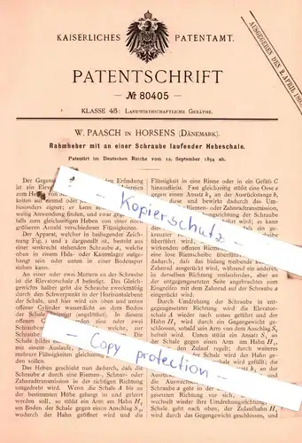 original Patent - W. Paasch in Horsens , Dänemark , 1894 , Landwirthschaftliche Geräthe !!!