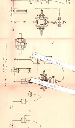 original Patent - T. Pagniez in Paris , 1891 , Druck- und Temperaturregler mit Flüssigkeitsbehälter !!!