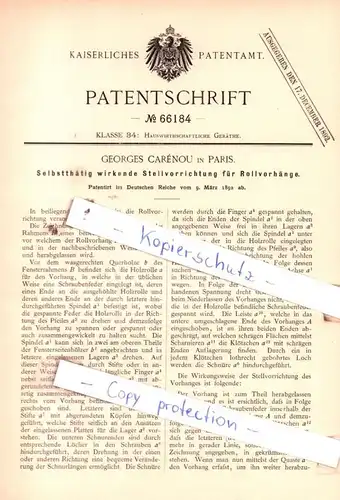 original Patent - G. Carènou in Paris , 1892 , Slbstthätig wirkende Stellvorrichtung für Rollvorhänge !!!