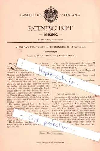 original Patent - Andreas Tengwall in Helsingborg , Schweden , 1896 , Sammelmappe !!!