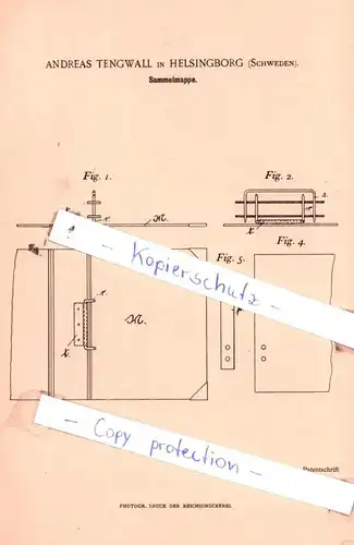 original Patent - Andreas Tengwall in Helsingborg , Schweden , 1896 , Sammelmappe !!!