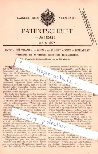 original Patent - A. Skrobanek in Wien und A. König in Budapest , 1899 , Herstellung künstlicher Baumaterialien !!!