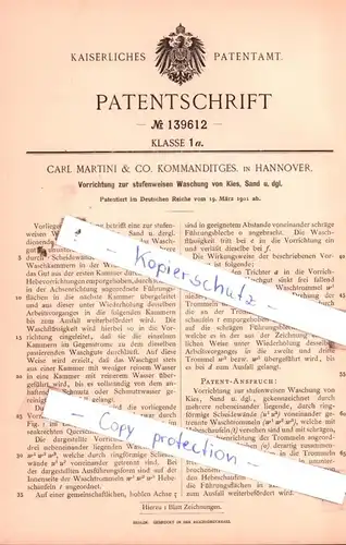 original Patent - C. Martini & Co. Kommanditges. in Hannover , 1901 ,  Vorrichtung zur stufenweisen Waschung von Kies!!!