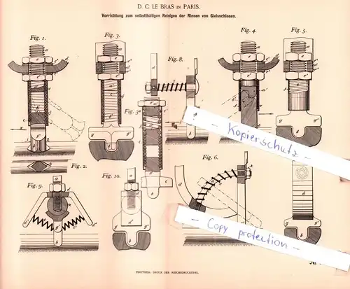 original Patent - D. C. Le Bras in Paris , 1893 , Eisenbahnbetrieb !!!