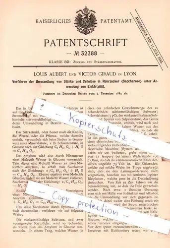 original Patent - L. Aubert und V. Giraud in Lyon , 1884 , Umwandlung von Stärke und Cellulose in Rohrzucker !!!