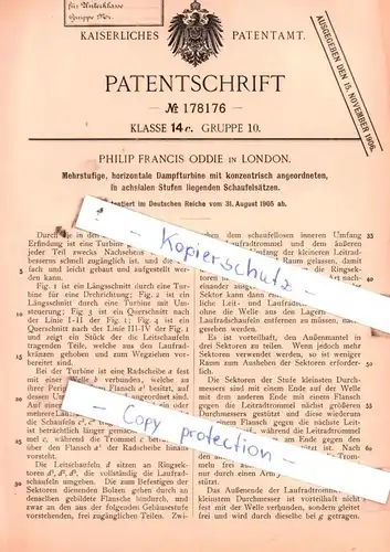 original Patent - Philip Francis Oddie in London , 1905 , Mehrstufige, horizontale Dampfturbine !!!