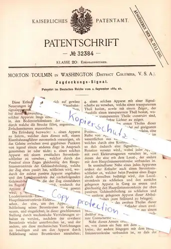 original Patent - Morton Toulmin in Washington , District Columbia, V. S. A. , 1884 , Zudeckungs-Signal !!!