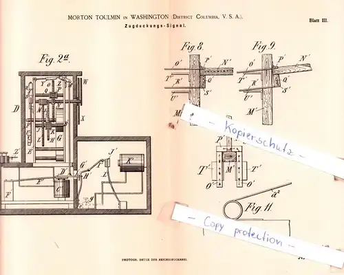 original Patent - Morton Toulmin in Washington , District Columbia, V. S. A. , 1884 , Zudeckungs-Signal !!!