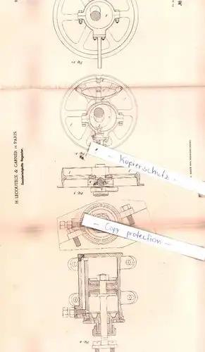 original Patent - H. Lecouteux & Garnier in Paris , 1884 , Geschwindigkeits-Regulator !!!