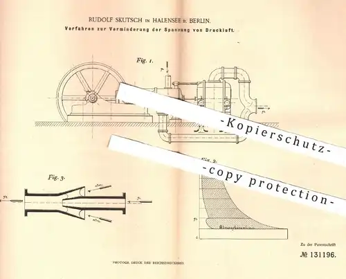 original Patent - Rudolf Skutsch , Halensee / Berlin , 1901 , Verminderung der Spannung von Druckluft | Luft , Energie