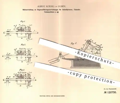 original Patent - Albert Koenig , Guben 1900 , Bogenzuführung an Schnellpresse , Kalander , Falzmaschine | Elektromagnet