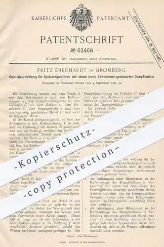 original Patent - Fritz Eberhardt , Bromberg 1891 , Umstellen der Regulatoren an Dampfkessel | Dampfmaschine | Regulator