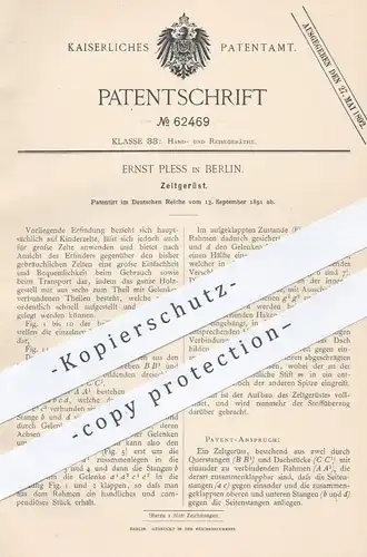 original Patent - Ernst Pless , Berlin , 1891 , Zeltgerüst | Gerüst für Zelt | Zelte , Kinderzelt , Camping , Campen !!