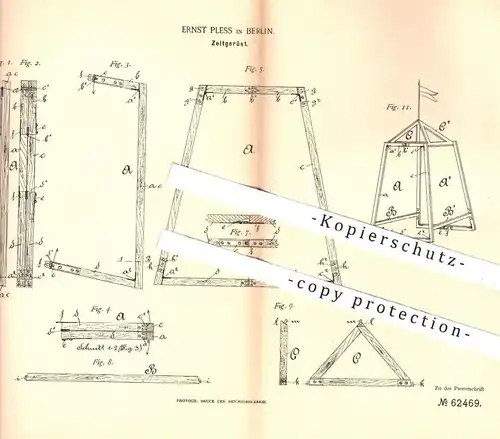 original Patent - Ernst Pless , Berlin , 1891 , Zeltgerüst | Gerüst für Zelt | Zelte , Kinderzelt , Camping , Campen !!