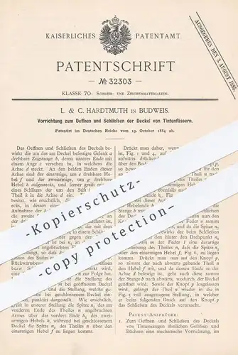 original Patent - L. & C. Hardtmuth , Budweis 1884 , Öffnen & Schließen der Deckel der Tintenfässer | Tintenfass , Tinte